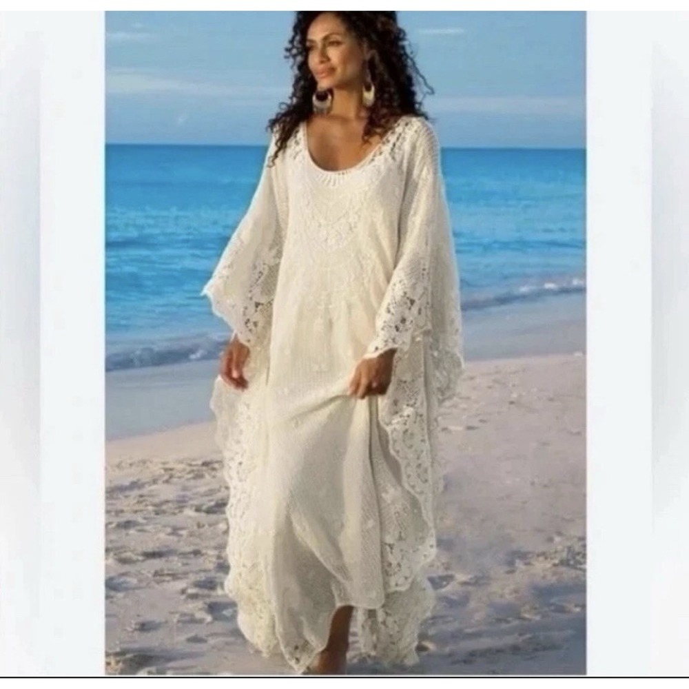 Soft Surroundings Cream Lace Caftan Maxi Cover-Up